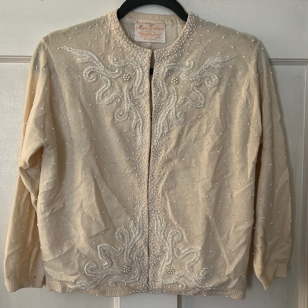 Vintage Women’s Beaded Cream Colored Sweater/Cardigan